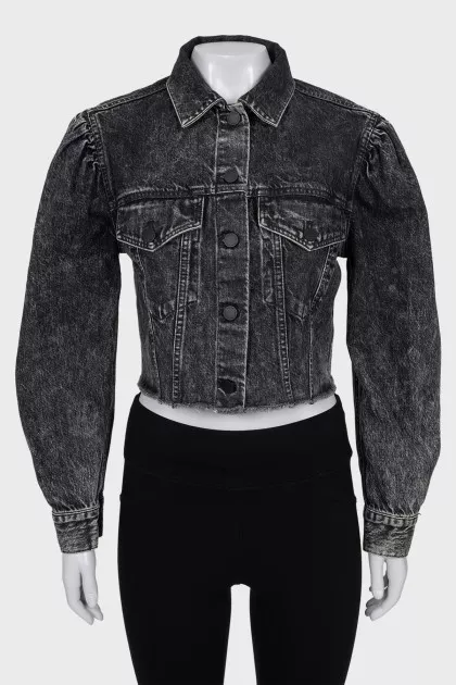Cropped denim jacket with puff sleeves