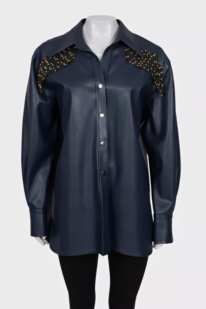 Blue eco-leather shirt with tag