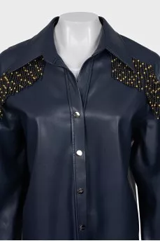 Blue eco-leather shirt with tag