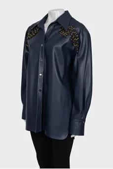 Blue eco-leather shirt with tag
