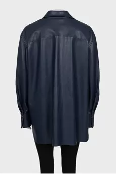 Blue eco-leather shirt with tag