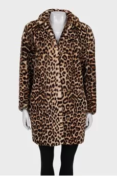 Reversible sheepskin coat with animal print