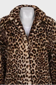 Reversible sheepskin coat with animal print
