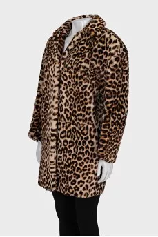 Reversible sheepskin coat with animal print