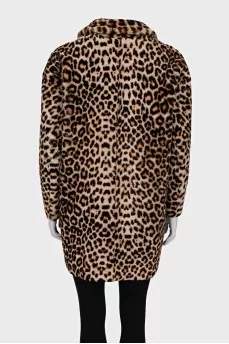 Reversible sheepskin coat with animal print