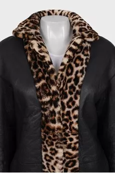 Reversible sheepskin coat with animal print
