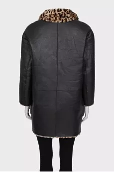 Reversible sheepskin coat with animal print