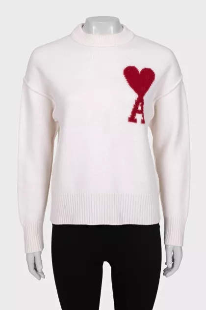 Wool cardigan with brand logo