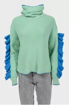 High neck sweater with frills