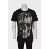 Men's T-shirt with a print decorated with rhinestones