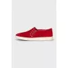 Suede slip-ons with gold decor