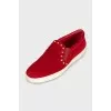 Suede slip-ons with gold decor