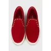 Suede slip-ons with gold decor