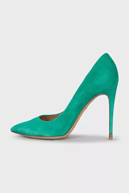 Green suede pumps with heels