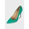Green suede pumps with heels
