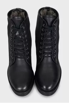 Insulated leather boots with laces