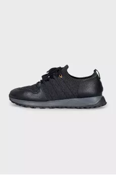Men's textile and leather lace-up sneakers