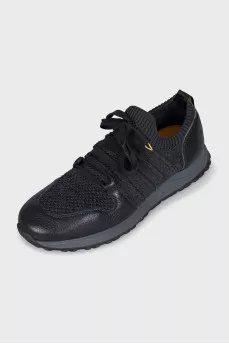 Men's textile and leather lace-up sneakers