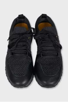 Men's textile and leather lace-up sneakers