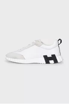 Men's white sneakers with suede toe
