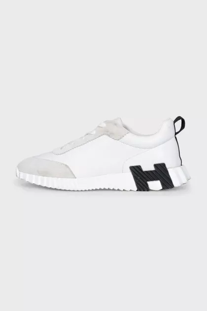 Men's white sneakers with suede toe