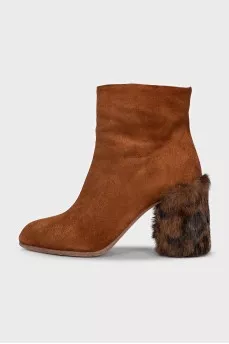 Suede ankle boots with fur heels