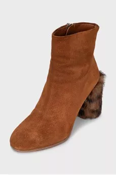 Suede ankle boots with fur heels