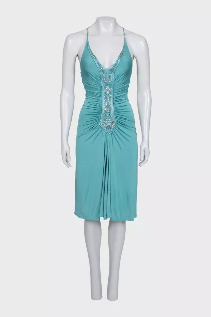 Blue dress with draping and crystals