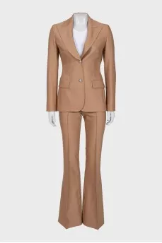 Beige suit with flared trousers