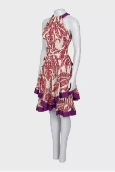 Fitted silk dress with open shoulders