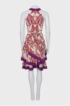 Fitted silk dress with open shoulders