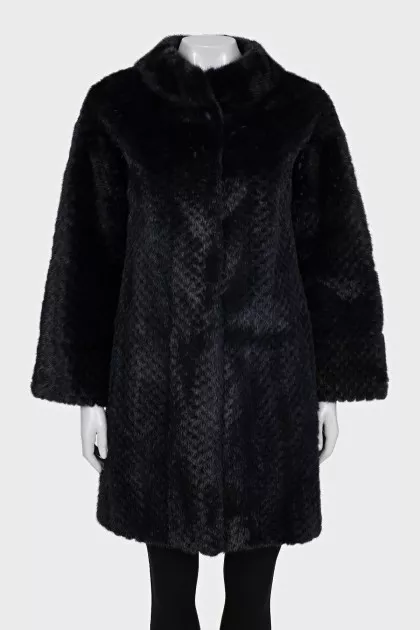 Blue fur coat with a relief pattern