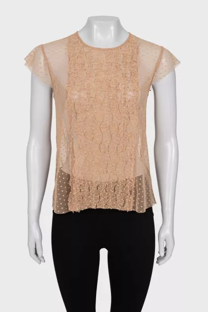 Прозорий топ декорований воланами