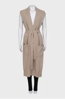 Cashmere cardigan with belt and tag