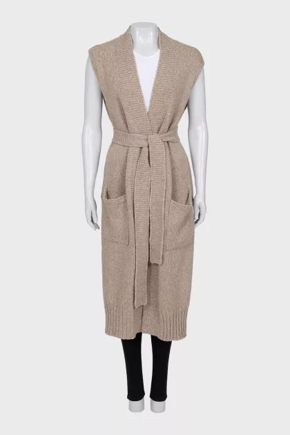 Cashmere cardigan with belt and tag
