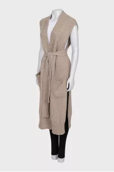 Cashmere cardigan with belt and tag