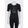 Ribbed T-shirt with lace trim