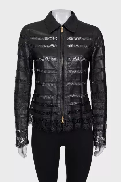 Leather jacket with lace