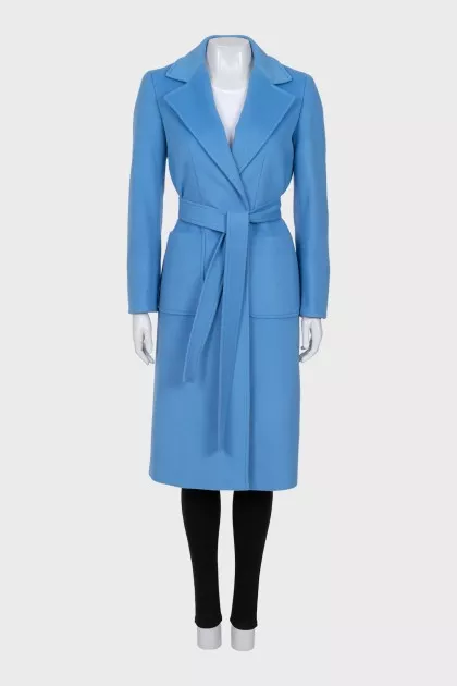 Wool wrap coat with patch pockets