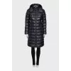 Fitted down jacket with a snap-button hood