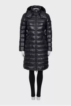 Fitted down jacket with a snap-button hood