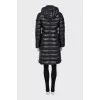 Fitted down jacket with a snap-button hood