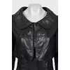 Leather coat with a round collar