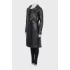 Leather coat with a round collar