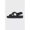 Black and white textile sandals