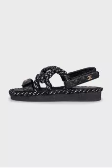 Black and white textile sandals