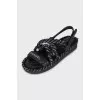 Black and white textile sandals