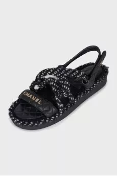 Black and white textile sandals
