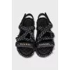 Black and white textile sandals