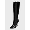 Patent leather boots with elastic bands